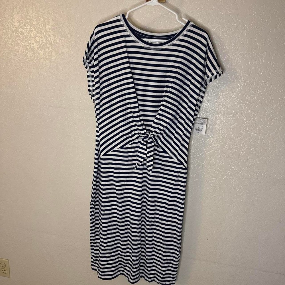 NWT Navy/white striped dress with tie front detail